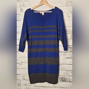 DKNY Jeans Blue Gray Striped Sweater Dress M Angora Blend Soft Warm